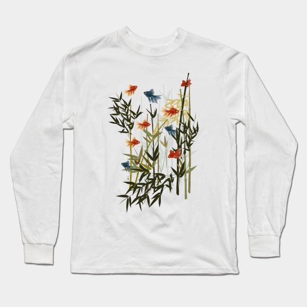 Fishes and Bamboo Long Sleeve T-Shirt by HagalArt